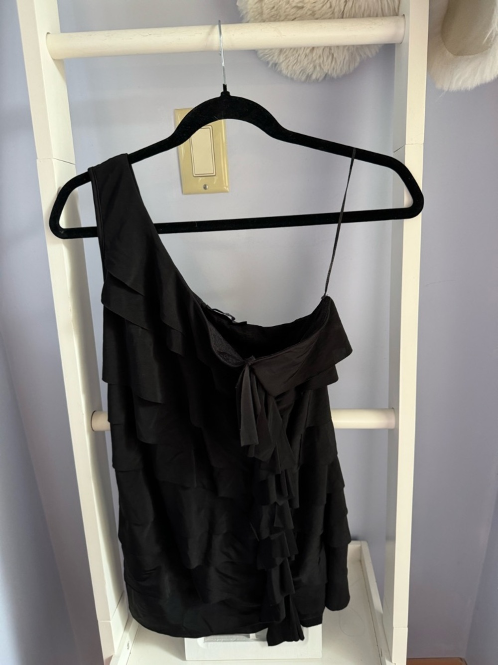 Black One-Shoulder Ruffle Blouse